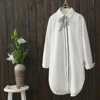Long-sleeve Bow-accent Long Blouse