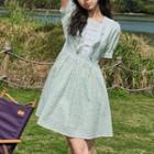 Short-sleeve Floral Printed Square-neck Mini Dress Green - One Size
