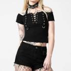 Short-sleeve Halter Lace-up Crop T-shirt