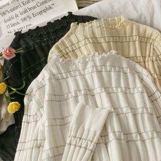 Ruffled-edge Bell-sleeve Smocked Sweater