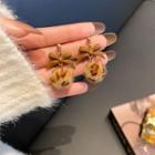 Leopard Print Pom Pom Bow Dangle Earring 1 Pair - Coffee - One Size