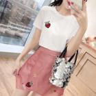 Set: Heart Embroidered Short-sleeve T-shirt + Embroidered Mini Skort