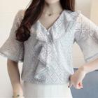 Short-sleeve V-neck Ruffle Lace Top