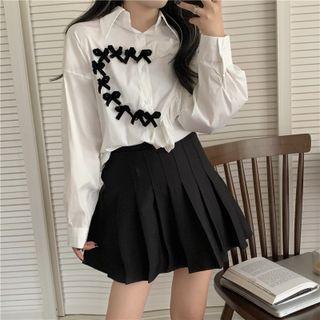 Ruffled Bow-accent Shirt White - One Size