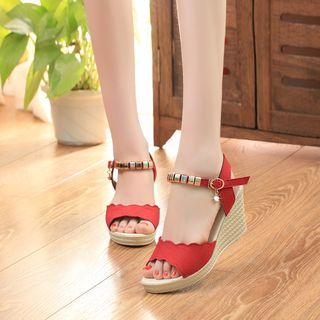 Studded Faux Suede Wedge Sandals