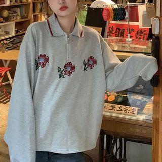Floral Embroidered Zip Sweatshirt