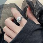 Heart Rhinestone Alloy Open Ring 1pc - Silver - One Size