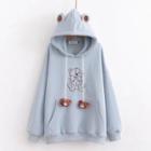 Ear Accent Bear Embroidered Hoodie