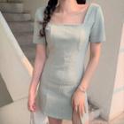 Short-sleeve Slit-hem Mini Shift Dress