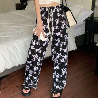 Print Wide Leg Pants Black - One Size