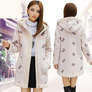 Butterfly Embroidered Hooded Coat