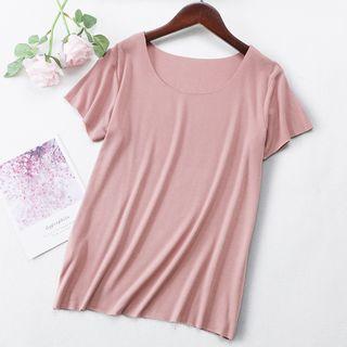 Plain U-neck Short-sleeve T-shirt