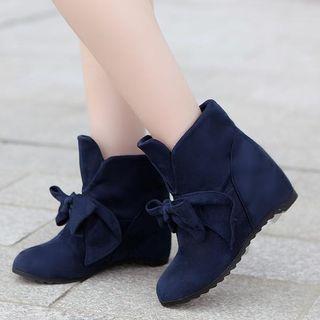 Hidden Wedge Bow Accent Short Boots