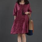 Embroidered Linen Cotton Elbow-sleeve Dress