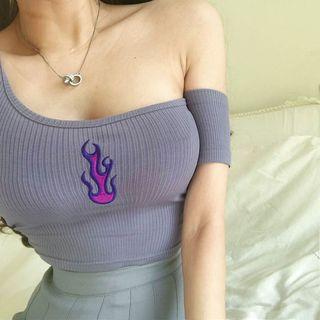 Single-shoulder Embroidered Crop Top