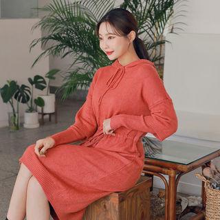 Drawcord-waist Knit Hoodie Dress