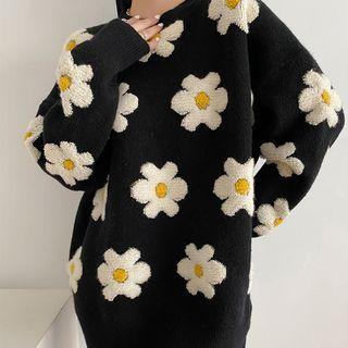 Floral Sweater White Floral - Black - One Size