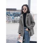 Plaid Double-breasted Blazer Gray - One Size