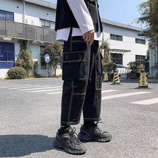 Contrast Stitching Cropped Cargo Jeans