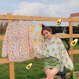 Fruit Printed Long-sleeve Loose-fit Shirt