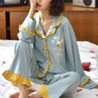 Loungewear Set : Long-sleeve Banana Print Top + Pants