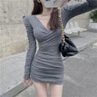 Shirred V-neck Mini Bodycon Dress