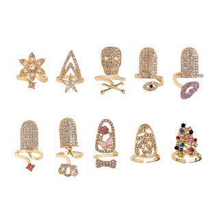 Rhinestone Glaze Nail Ring (various Designs)
