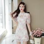 Short-sleeve Print Cutout A-line Dress