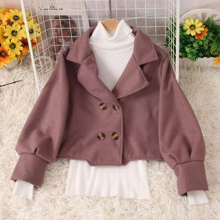 Turtleneck Ribbed Knit Top / Double-breasted Shirt Jacket / Set