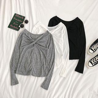 Plain Knotted Slim-fit Long-sleeve T-shirt