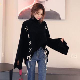 Lace-up Side Wool Blend Sweater