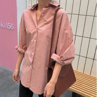 Long-sleeve Slit Hem Shirt