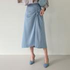 Drawstring Satin Long Flare Skirt