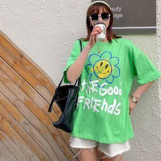 Short-sleeve Print Lace T-shirt
