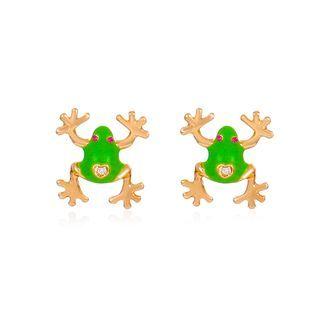 Frog Rhinestone Glaze Alloy Earring 01 - 1 Pair - Gold - One Size
