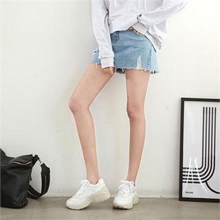Inset Shorts Distressed Denim Miniskirt