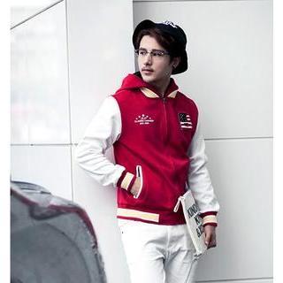 Letter Appliqu  Color-block Hood Jacket