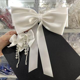 Set: Bow Hair Clip + Faux Pearl Fringed Earring