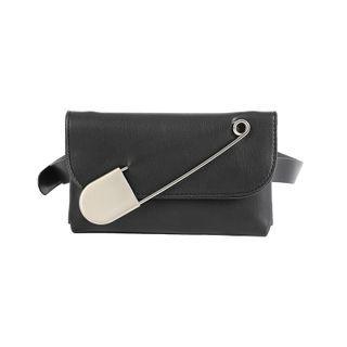Pin Faux Leather Crossbody Bag Black - One Size