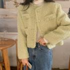 Plain Fleece Crop Jacket Light Green - One Size