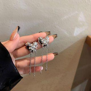 Heart Rhinestone Alloy Fringed Earring 1 Pair - Silver - One Size