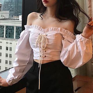 Long-sleeve Off-shoulder Lace Up Top