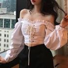Long-sleeve Off-shoulder Lace Up Top