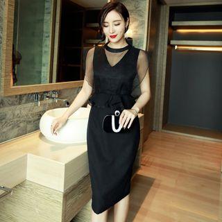 Mesh Overlay Sleeveless Midi Dress