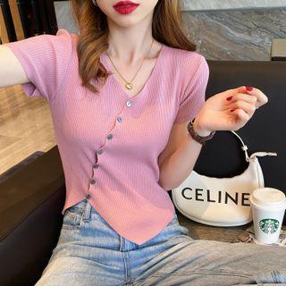 Asymmetrical V-neck Crop Knit Top In 5 Colors