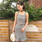 Set: Gingham Strappy Top + Fitted Skirt