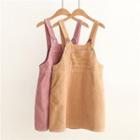 Cat Ear Embroidered Corduroy Pinafore Dress