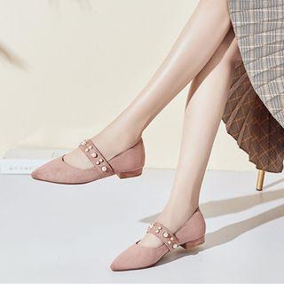 Suede Faux Pearl Accent Mary Jane Flats