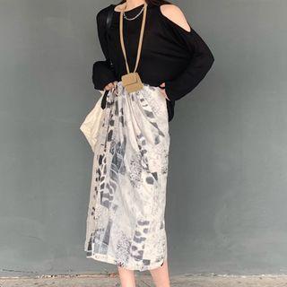 Long-sleeve T-shirt / Tie Dye Midi Skirt
