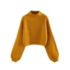 Ribbed Mock-neck Cropped Sweater